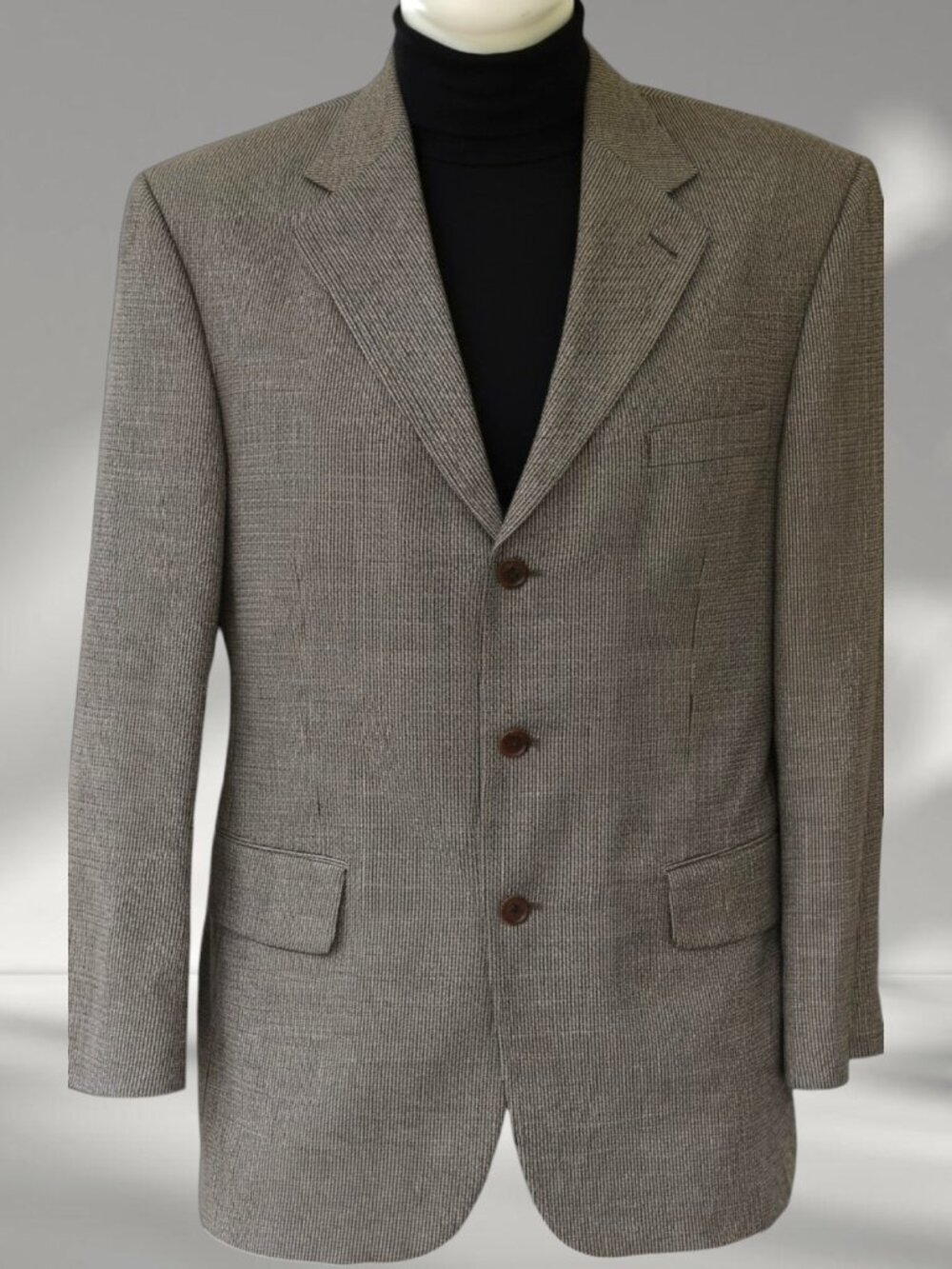 Oak Creek Mens 42R Silk Wool Blazer Black Ivory Rust Micro Check